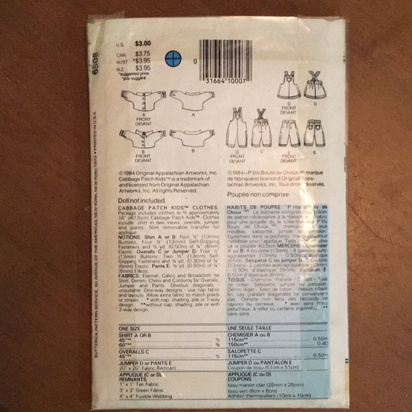 💥3/20💥 Vintage Butterick 1984 Cabbage Patch Kids Pattern #6507 - Picture 2 of 3